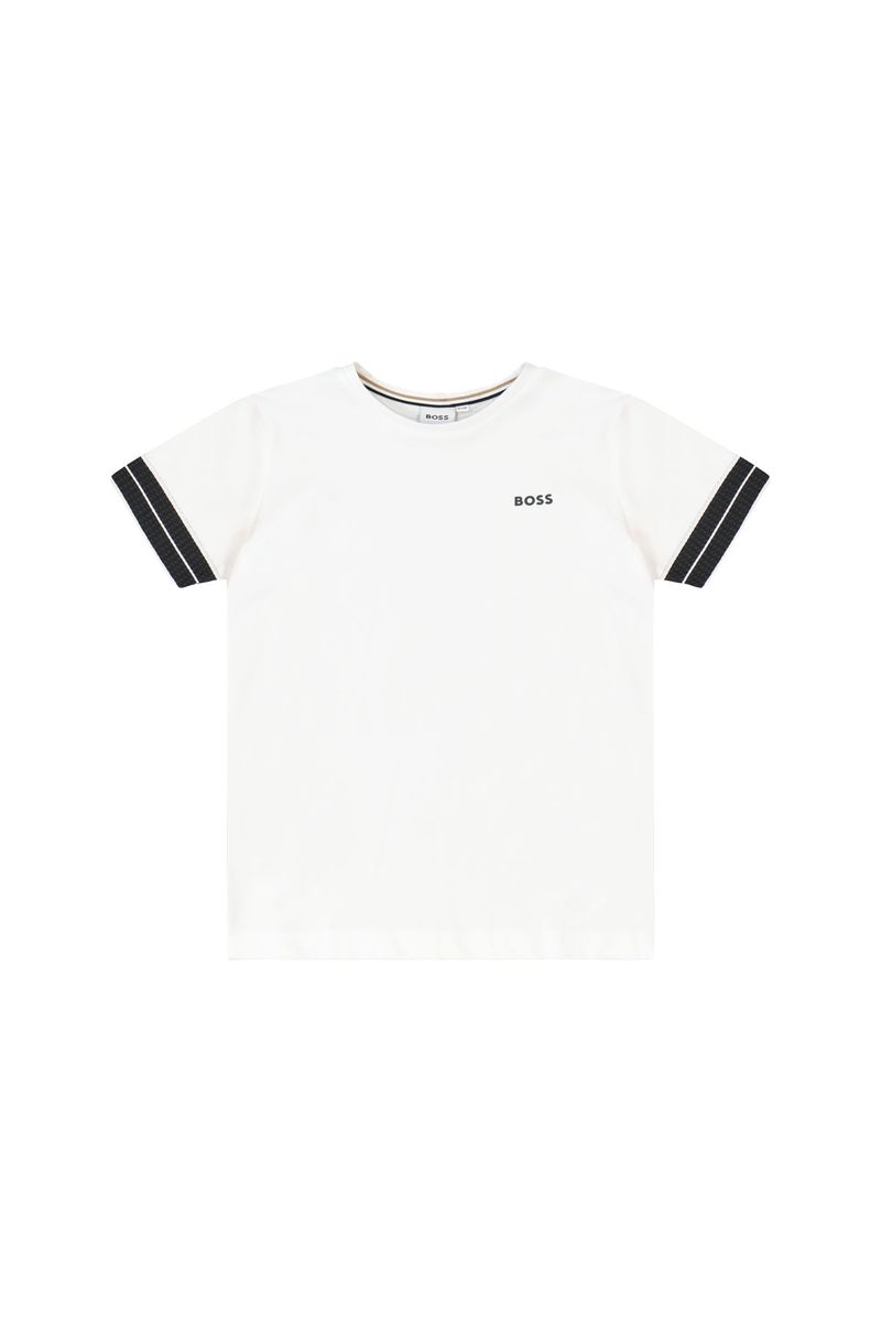 חולצת טישירט BOSS פס בשרוולים לילדים White / 4Y