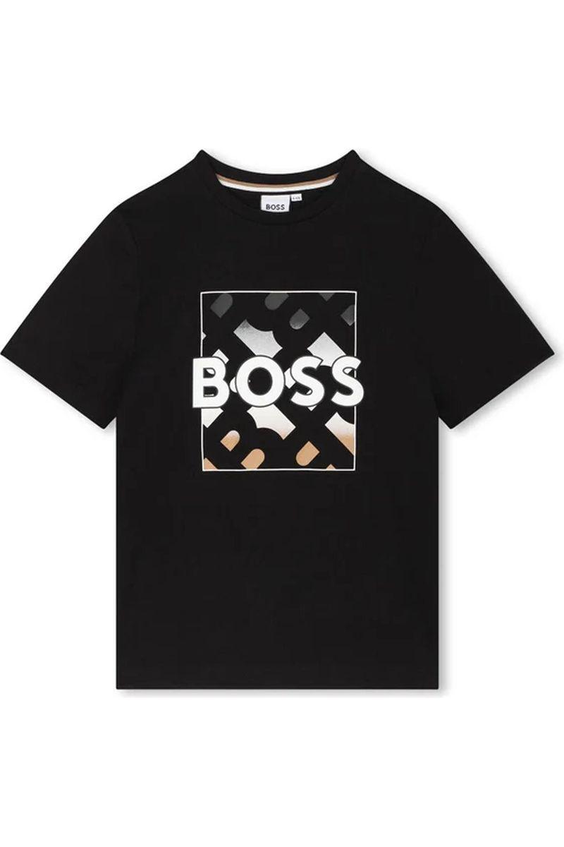חולצת טישירט BOSS לוגו מונוגרמה באמצע לילדים