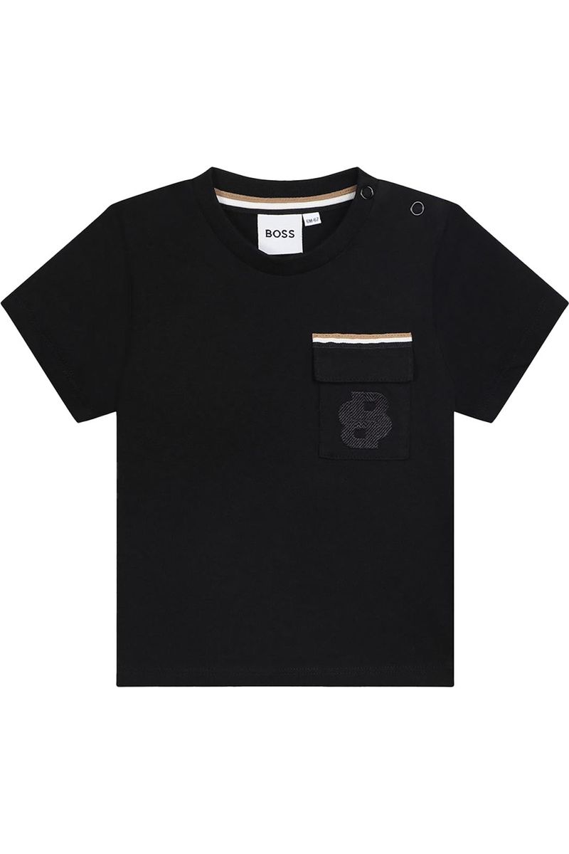חולצת טישירט BOSS כיס בצד לוגו B כפול לתינוקות
