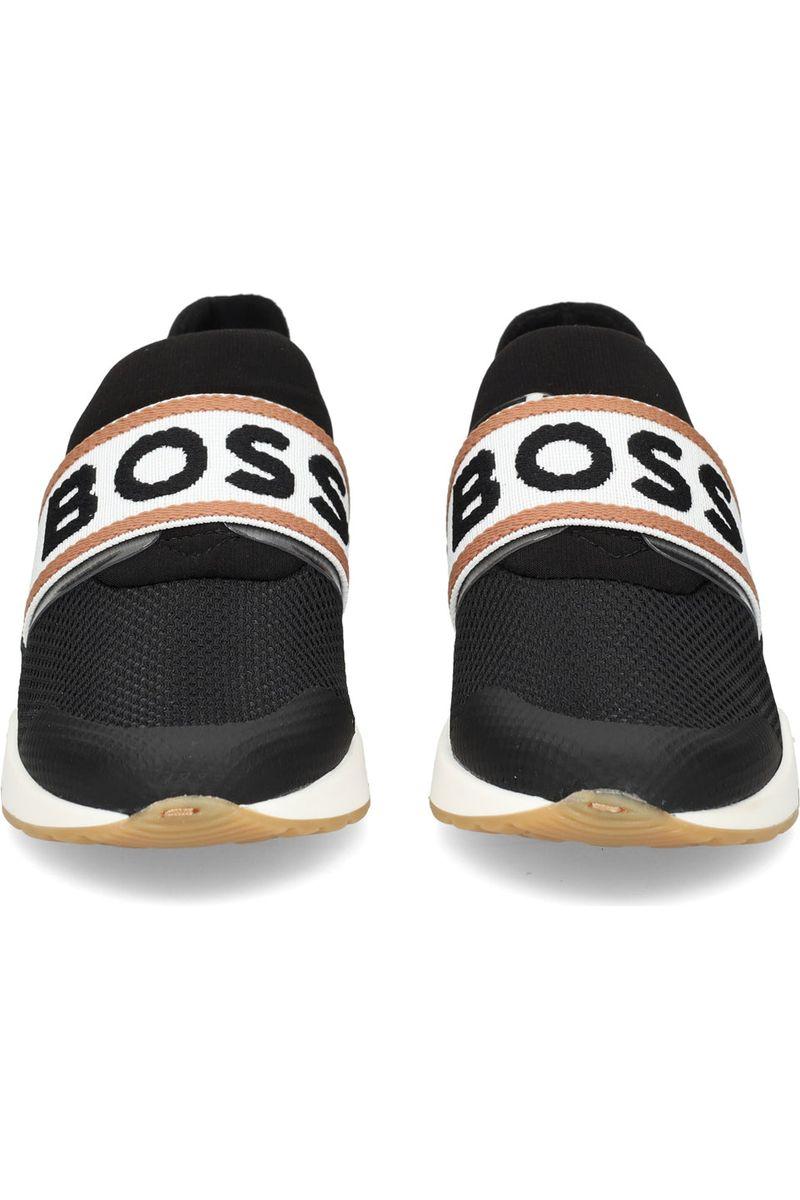 נעלי BOSS אלסטיות שחורות עם רצועה ממותגת לילדים