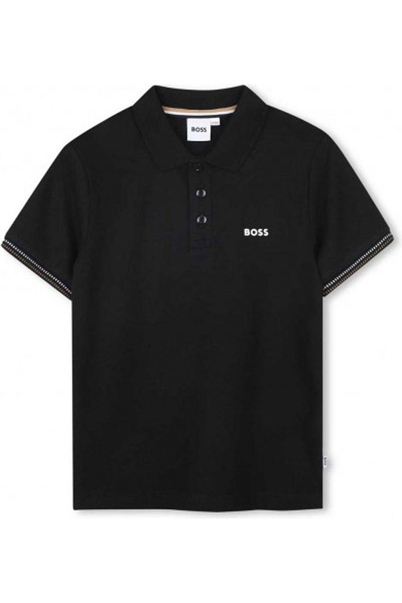 חולצת צווארון BOSS לוגו מותג בצד פסים בשרוולים לילדים