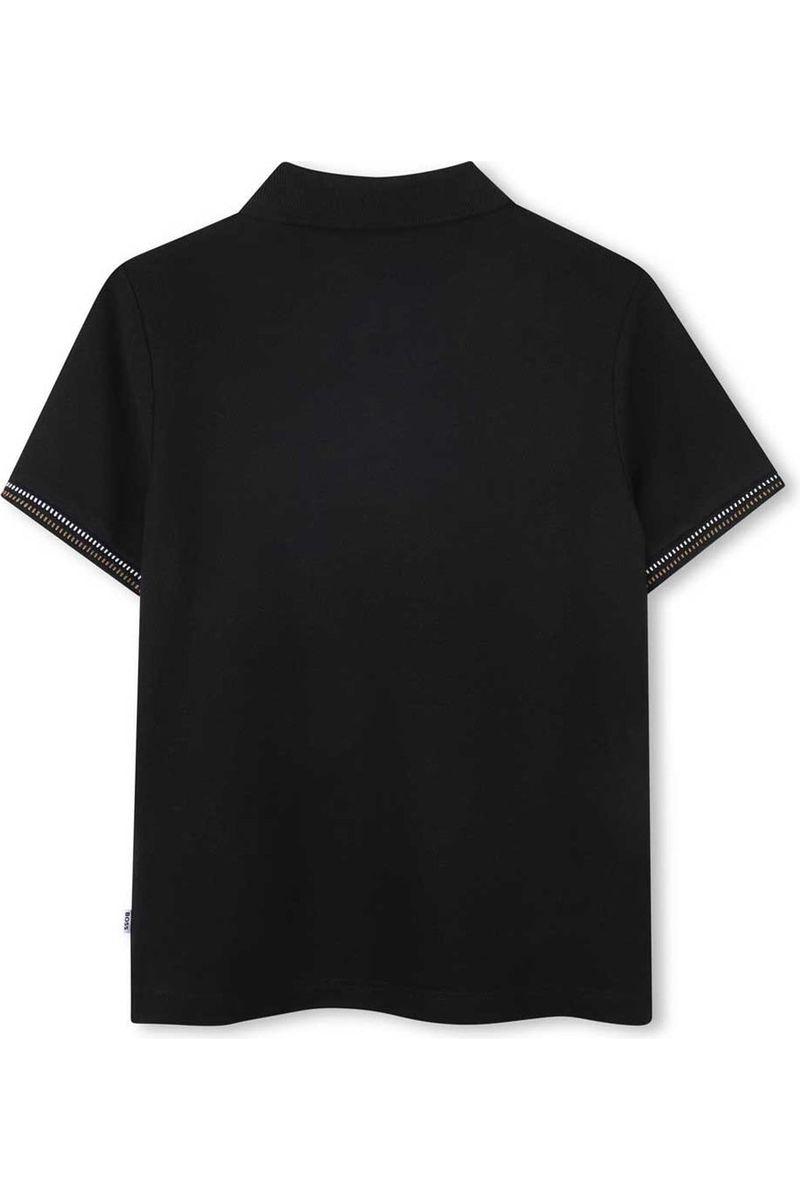 חולצת צווארון BOSS לוגו מותג בצד פסים בשרוולים לילדים