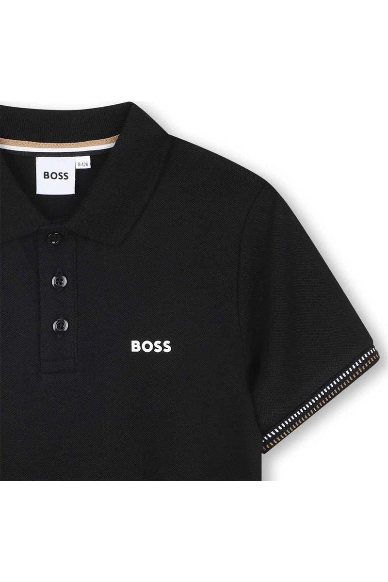 חולצת צווארון BOSS לוגו מותג בצד פסים בשרוולים לילדים