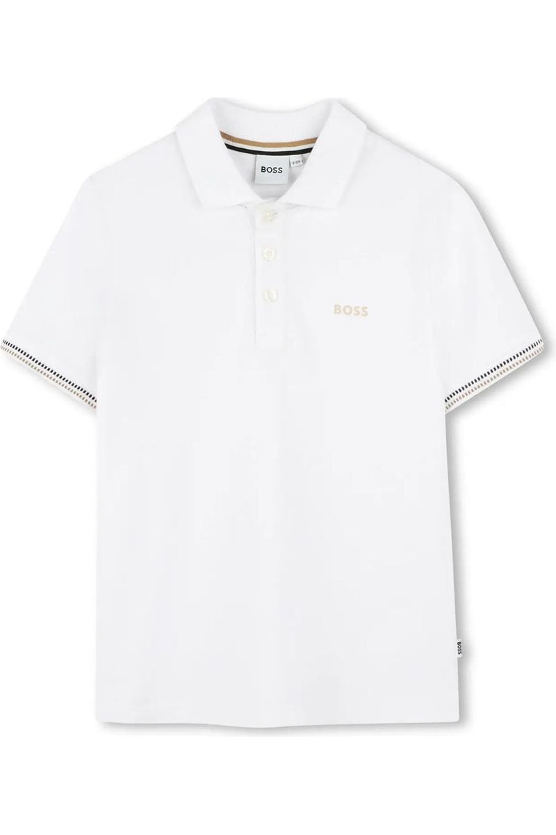 חולצת צווארון BOSS לוגו מותג בצד פסים בשרוולים לילדים