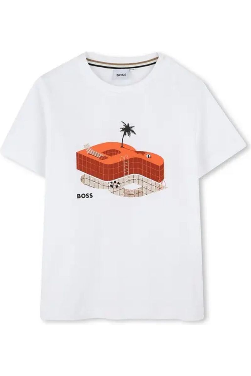 חולצת טישירט BOSS הדפס ריבוע ממותג בחזית לילדים