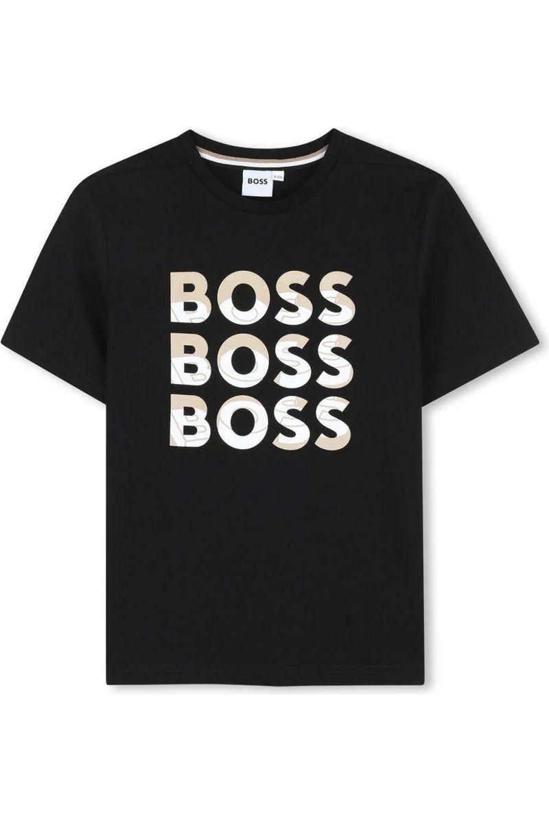 חולצת טישירט BOSS הדפס לוגו כפול לילדים
