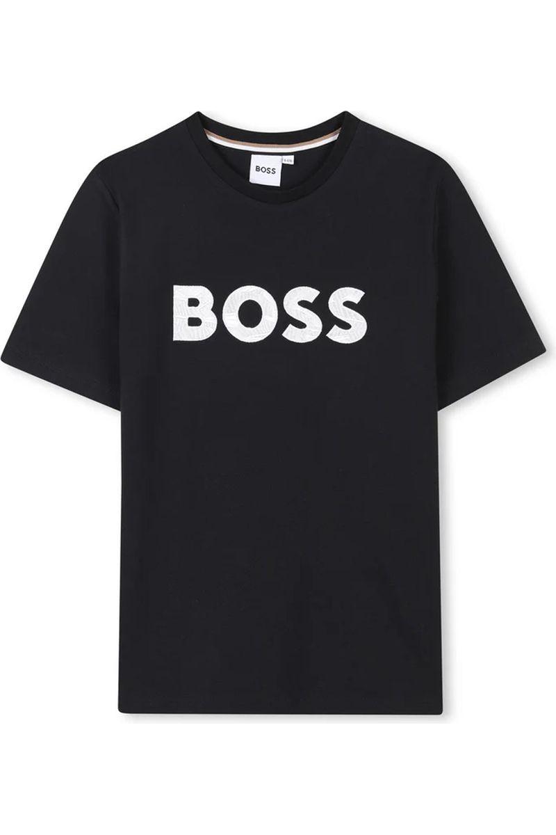 חולצת טישירט BOSS הדפס לוגו מותג באמצע לילדים