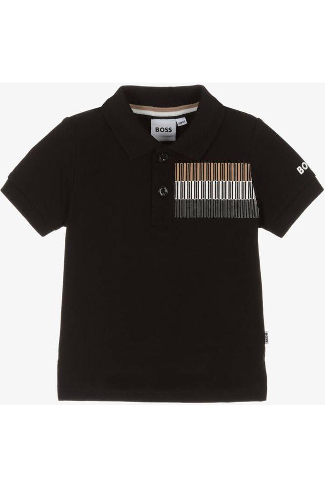 חולצת צווארון BOSS הדפס פסים טריקולוריים לתינוקות Black / 03M