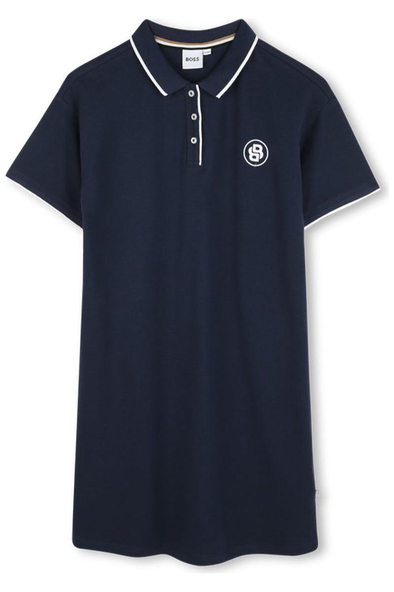 שמלת צווארון BOSS לוגו B רקום בצד לילדות