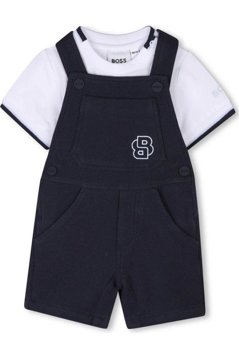 מארז אוברול + טישירט BOSS לוגו B כפול בכיס לתינוקות