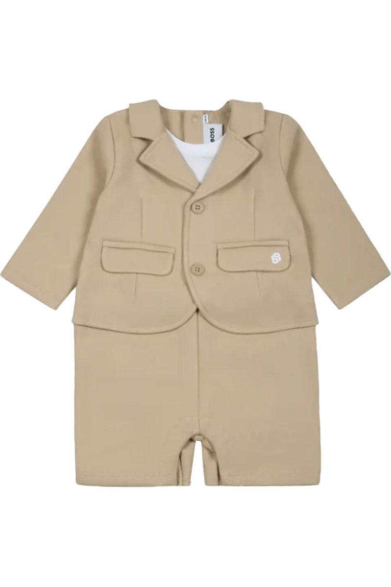 אוברול BOSS לוגו מותג רקום בצד לתינוקות Brown / 01M