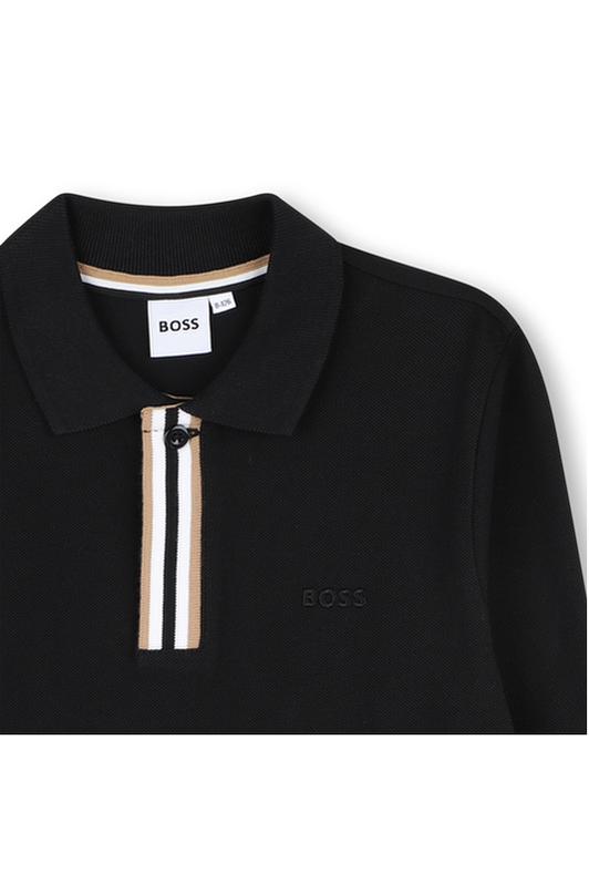 חולצת צווארון BOSS שרוול ארוך לוגו מותג לילדים BLACK / 4Y