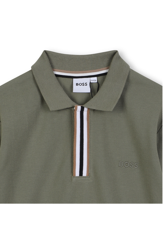 חולצת צווארון BOSS שרוול ארוך לוגו מותג לילדים Green / 4Y