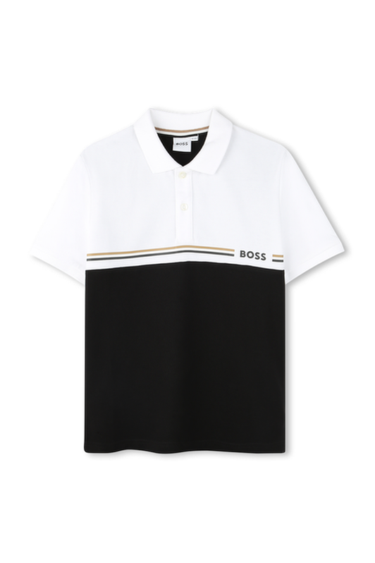 חולצת צווארון BOSS לוגו קטן בצד BLACK / 4Y