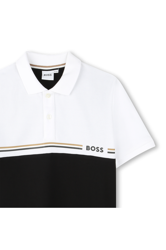 חולצת צווארון BOSS לוגו קטן בצד BLACK / 4Y