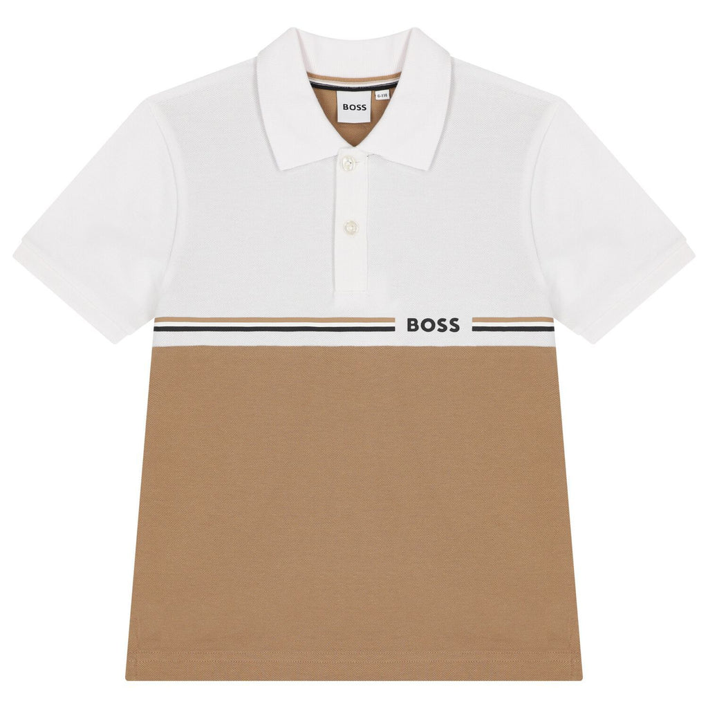 חולצת צווארון BOSS לוגו קטן בצד BROWN / 4Y