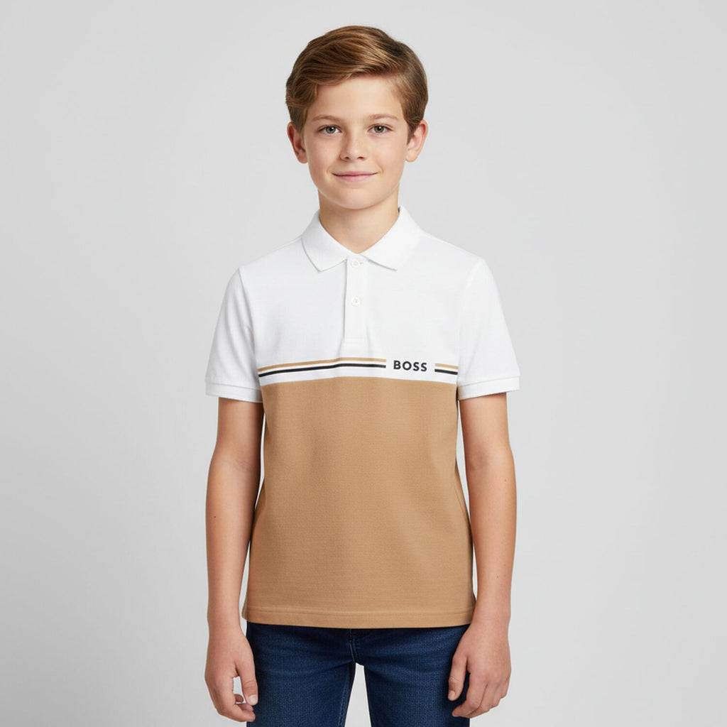 חולצת צווארון BOSS לוגו קטן בצד BROWN / 4Y
