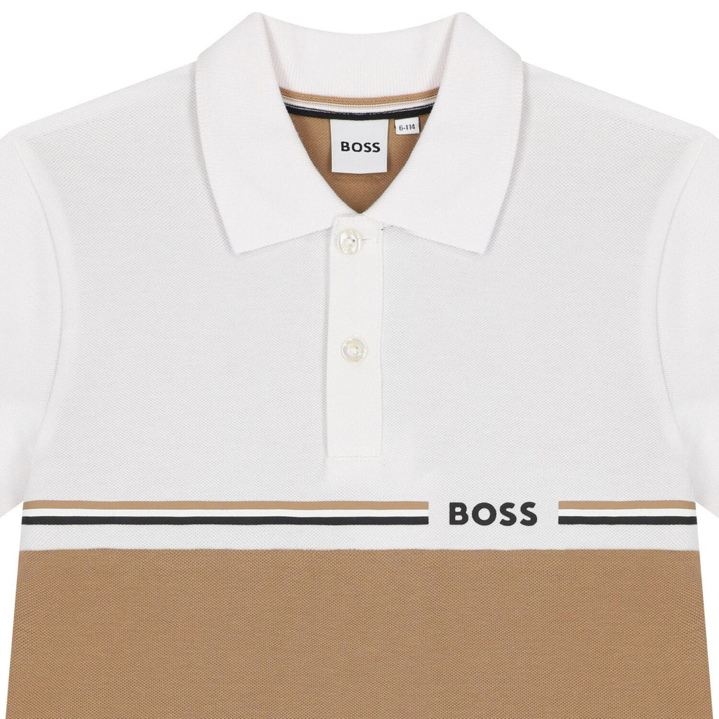 חולצת צווארון BOSS לוגו קטן בצד BROWN / 4Y