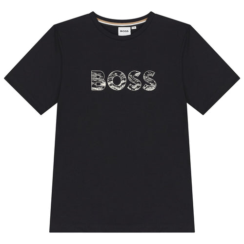 חולצת BOSS לוגו באמצע BLACK / 4Y