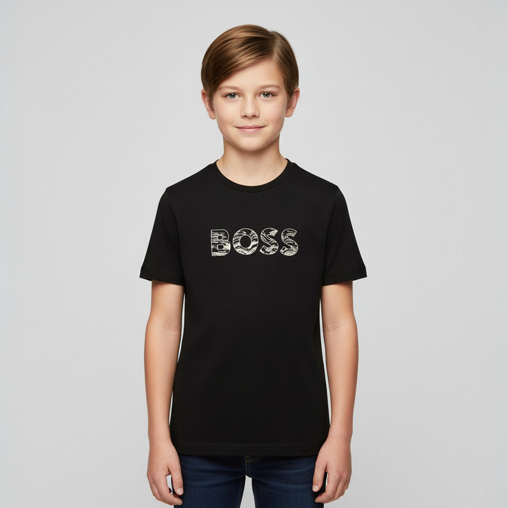 חולצת BOSS לוגו באמצע BLACK / 4Y
