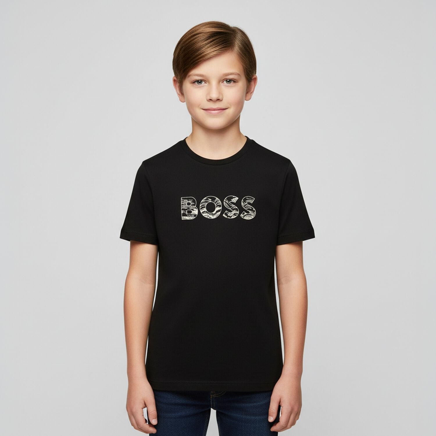 חולצת BOSS לוגו באמצע BLACK / 4Y