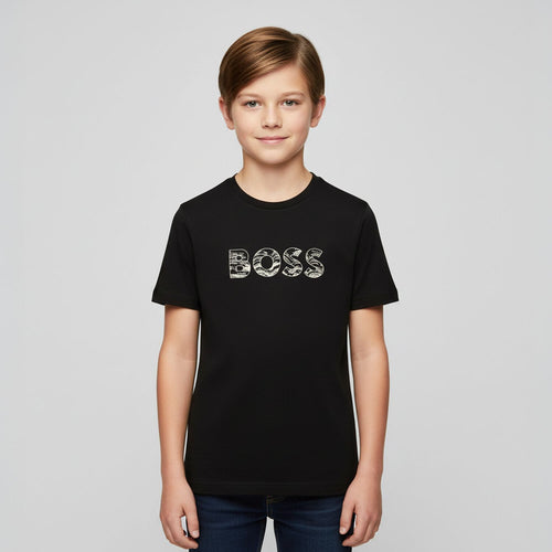 חולצת BOSS לוגו באמצע BLACK / 4Y