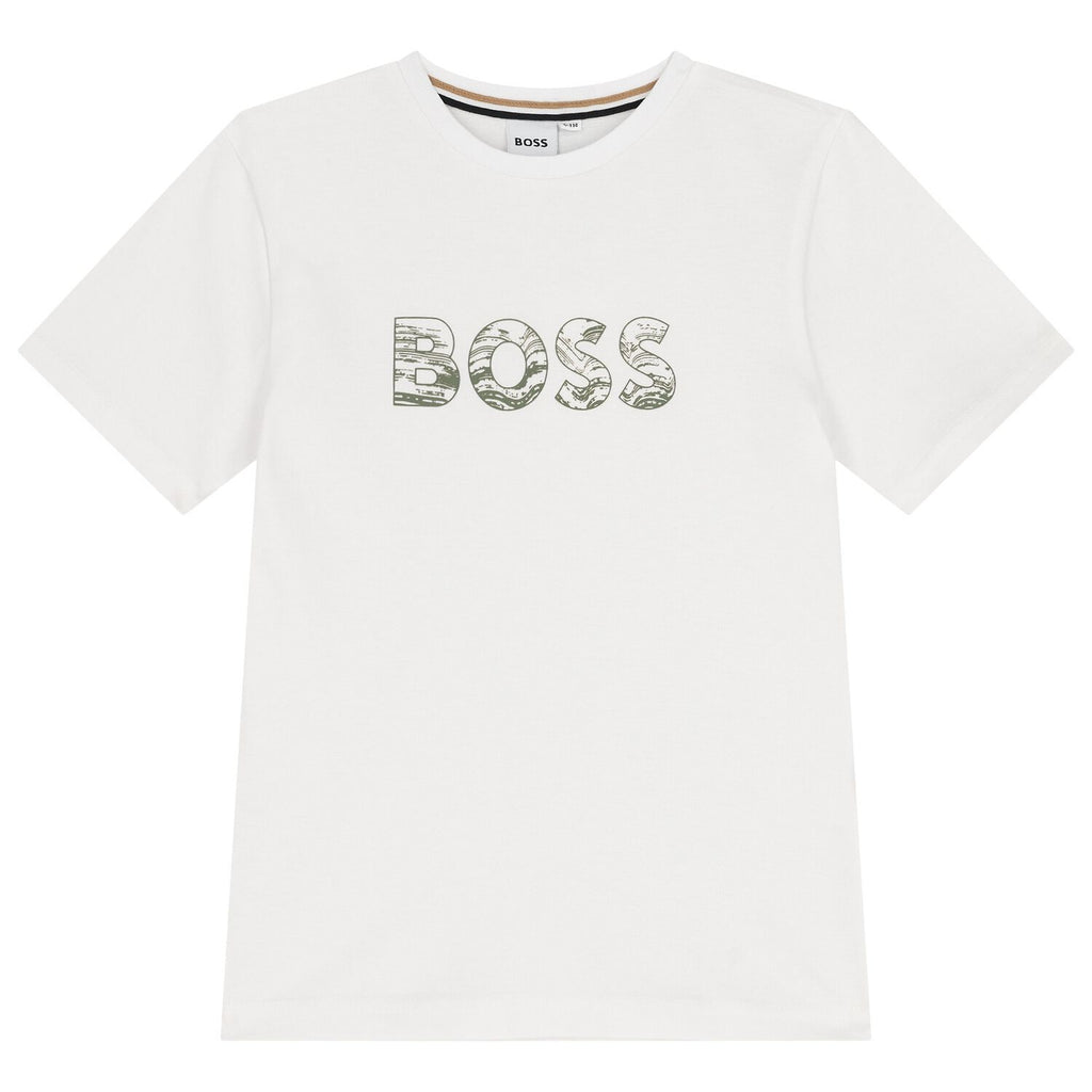 חולצת BOSS לוגו באמצע WHITE / 4Y
