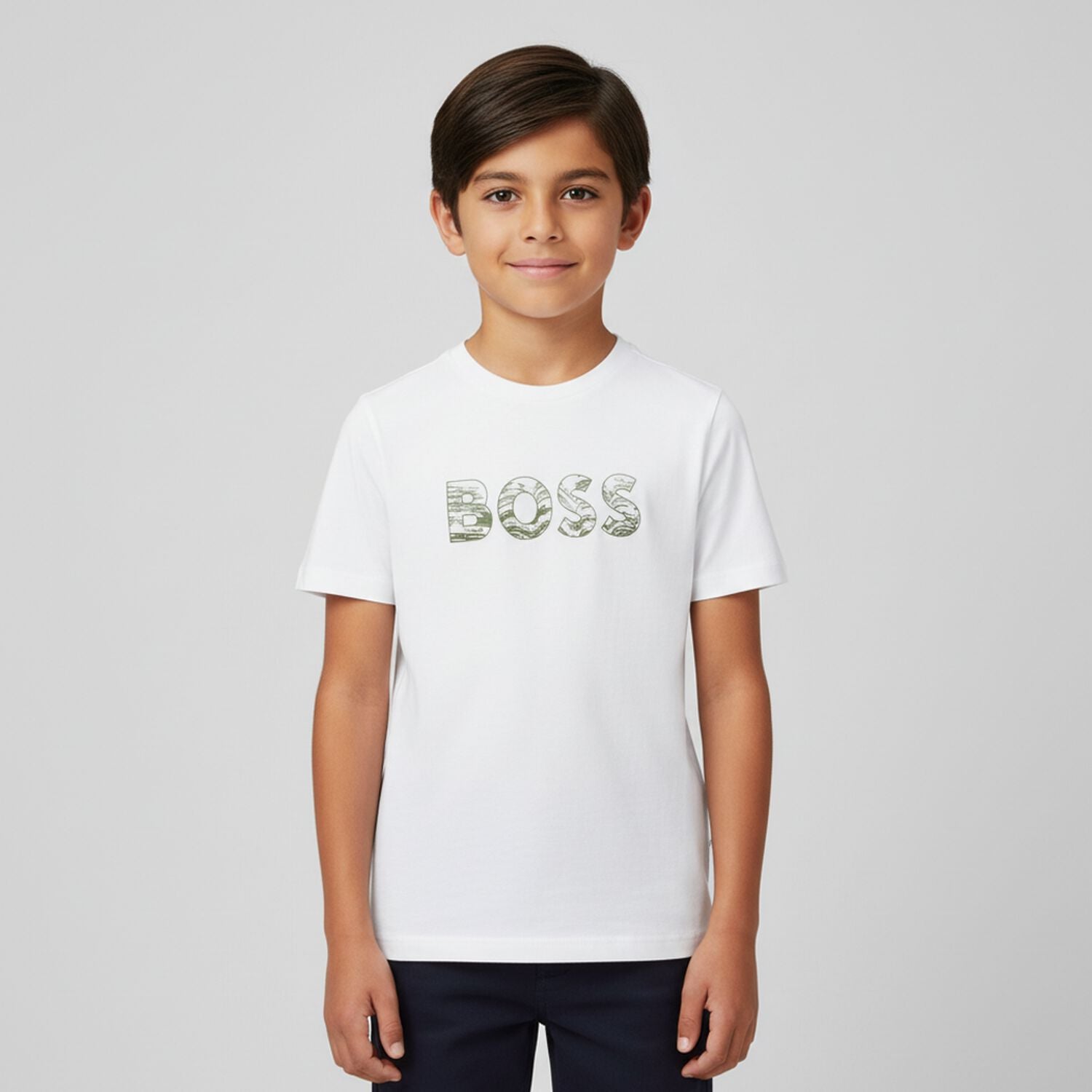 חולצת BOSS לוגו באמצע WHITE / 4Y