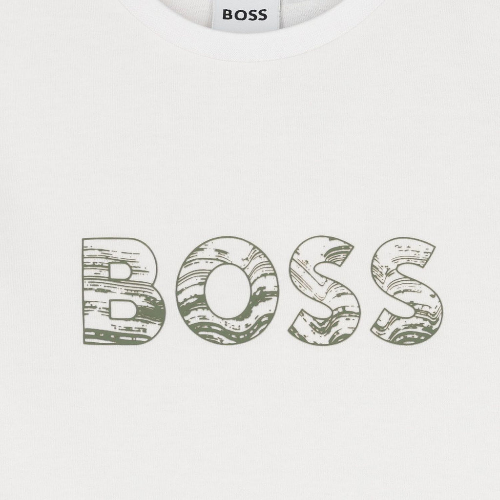 חולצת BOSS לוגו באמצע WHITE / 4Y