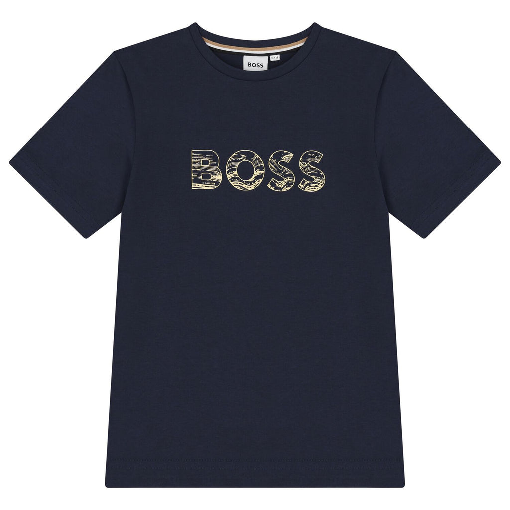 חולצת BOSS לוגו באמצע BLUE / 4Y