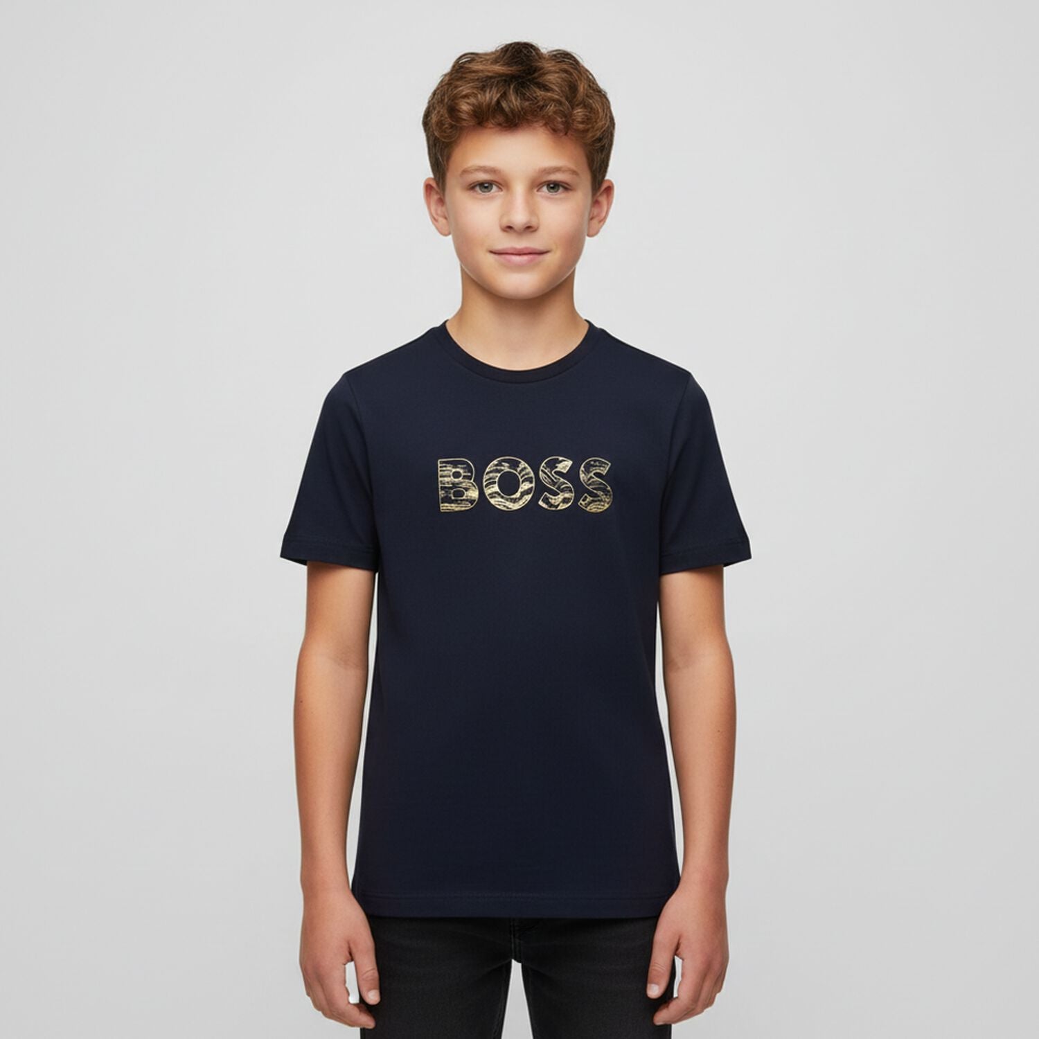 חולצת BOSS לוגו באמצע BLUE / 4Y