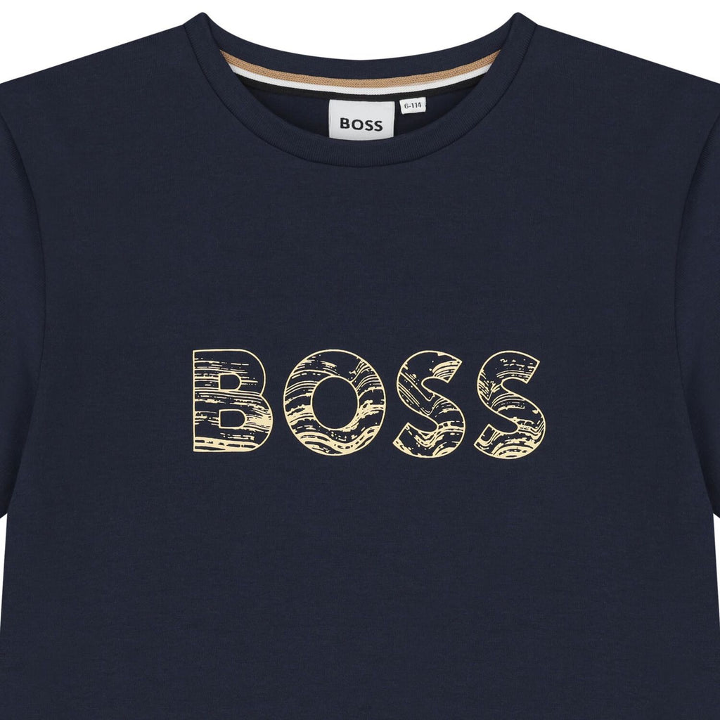 חולצת BOSS לוגו באמצע BLUE / 4Y