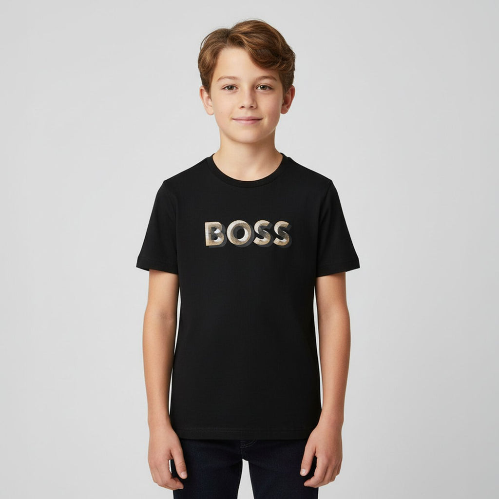 חולצת BOSS לוגו תלת מימד BLACK / 4Y