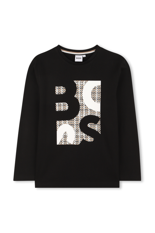 סווטשירט BOSS לוגו גדול טקסטורה באמצע BLACK / 4Y