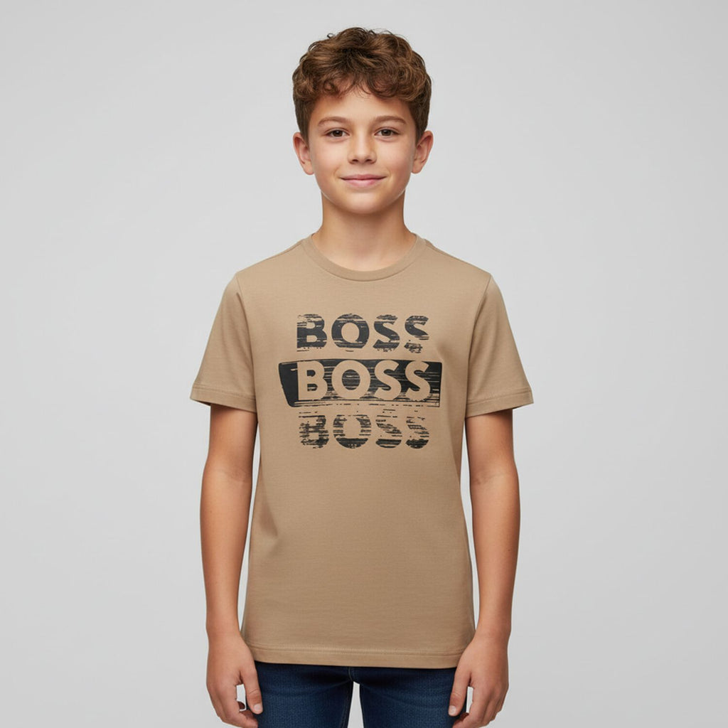 חולצת BOSS לוגו כפול BROWN / 4Y
