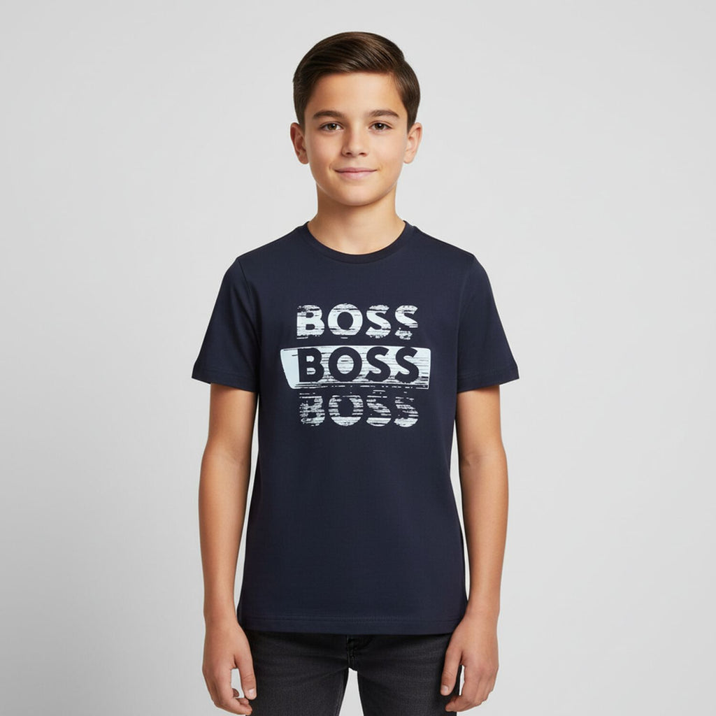 חולצת BOSS לוגו כפול BLUE / 4Y