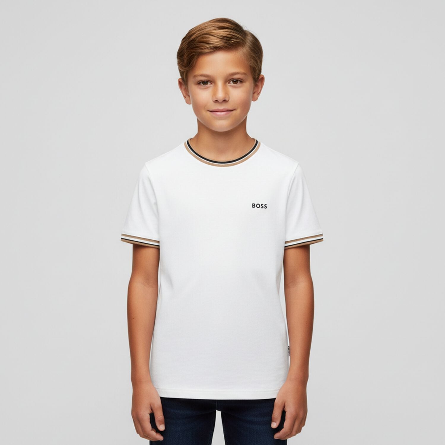 חולצת BOSS לוגו קטן בצד WHITE / 4Y
