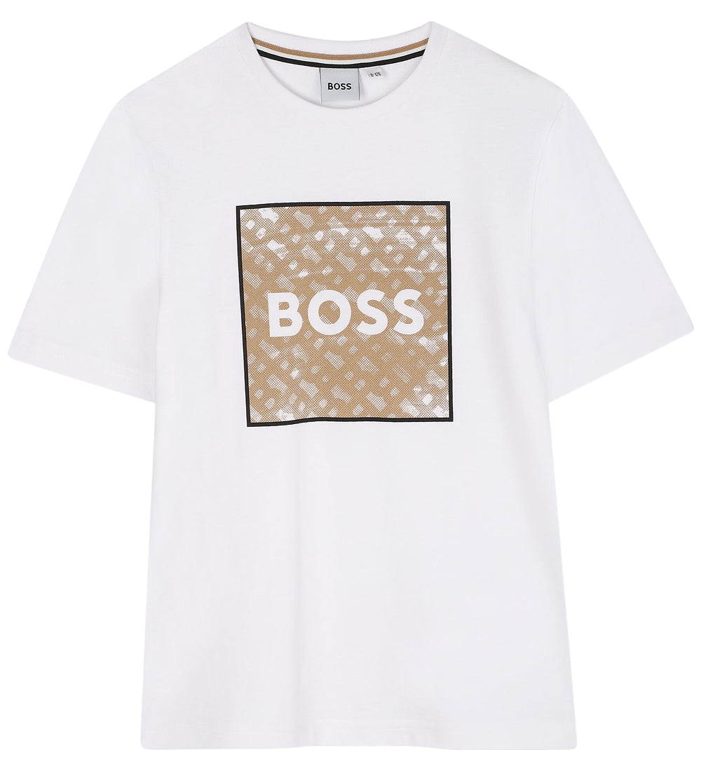 חולצת BOSS לוגו ריבוע גדול WHITE / 4Y
