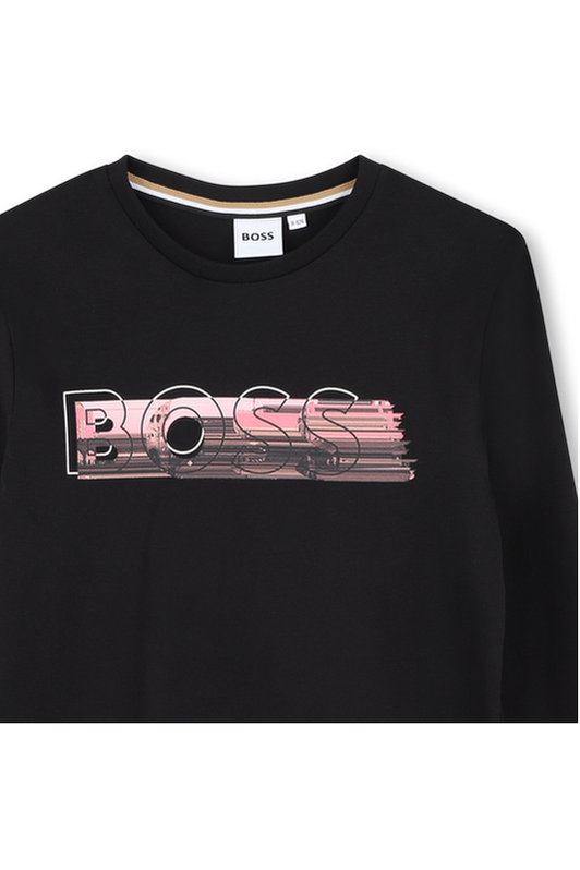 חולצת BOSS שרוול ארוך לוגו באמצע BLACK / 4Y