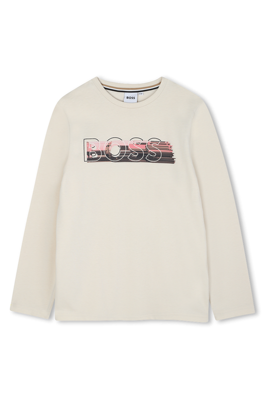 חולצת BOSS שרוול ארוך לוגו באמצע WHITE / 4Y