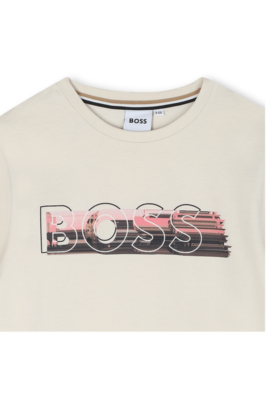 חולצת BOSS שרוול ארוך לוגו באמצע WHITE / 4Y