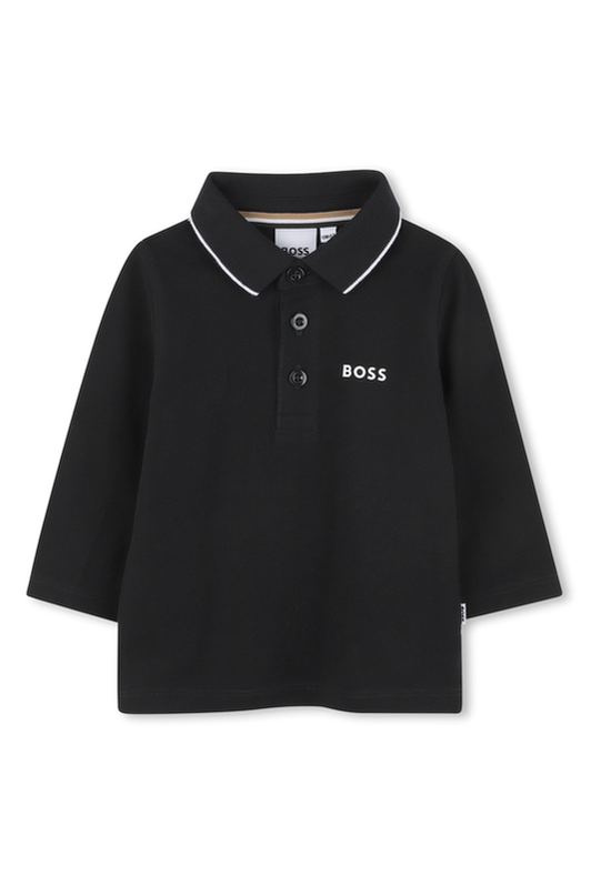 חולצת צווארון BOSS שרוול ארוך לוגו קטן בצד BLACK / 03M