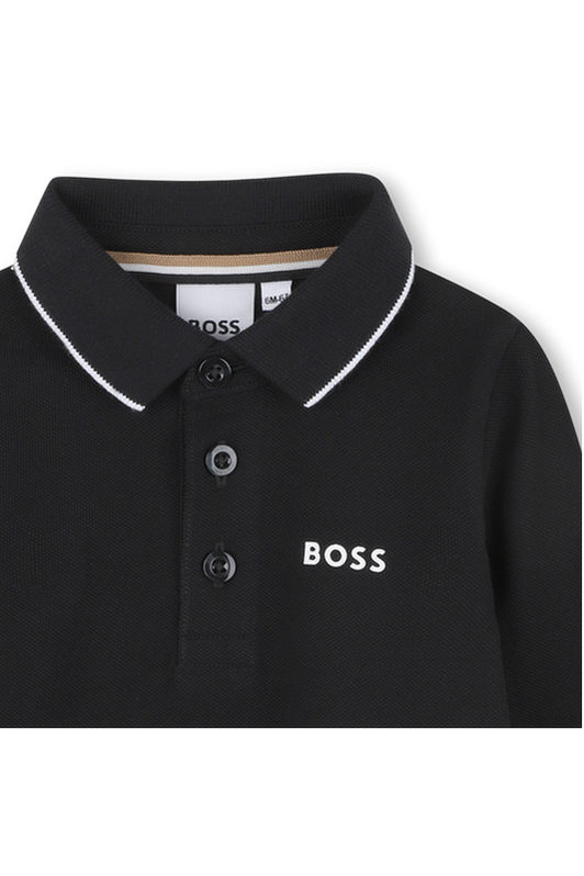 חולצת צווארון BOSS שרוול ארוך לוגו קטן בצד BLACK / 03M