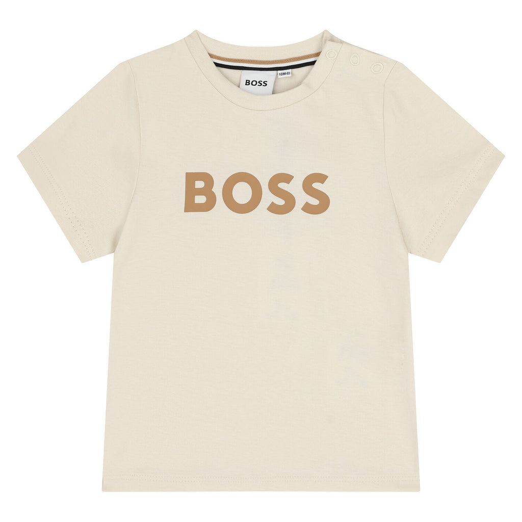 חולצת טישרט BOSS הדפס מרכזי נקי לתינוקות BEIGE / 03M