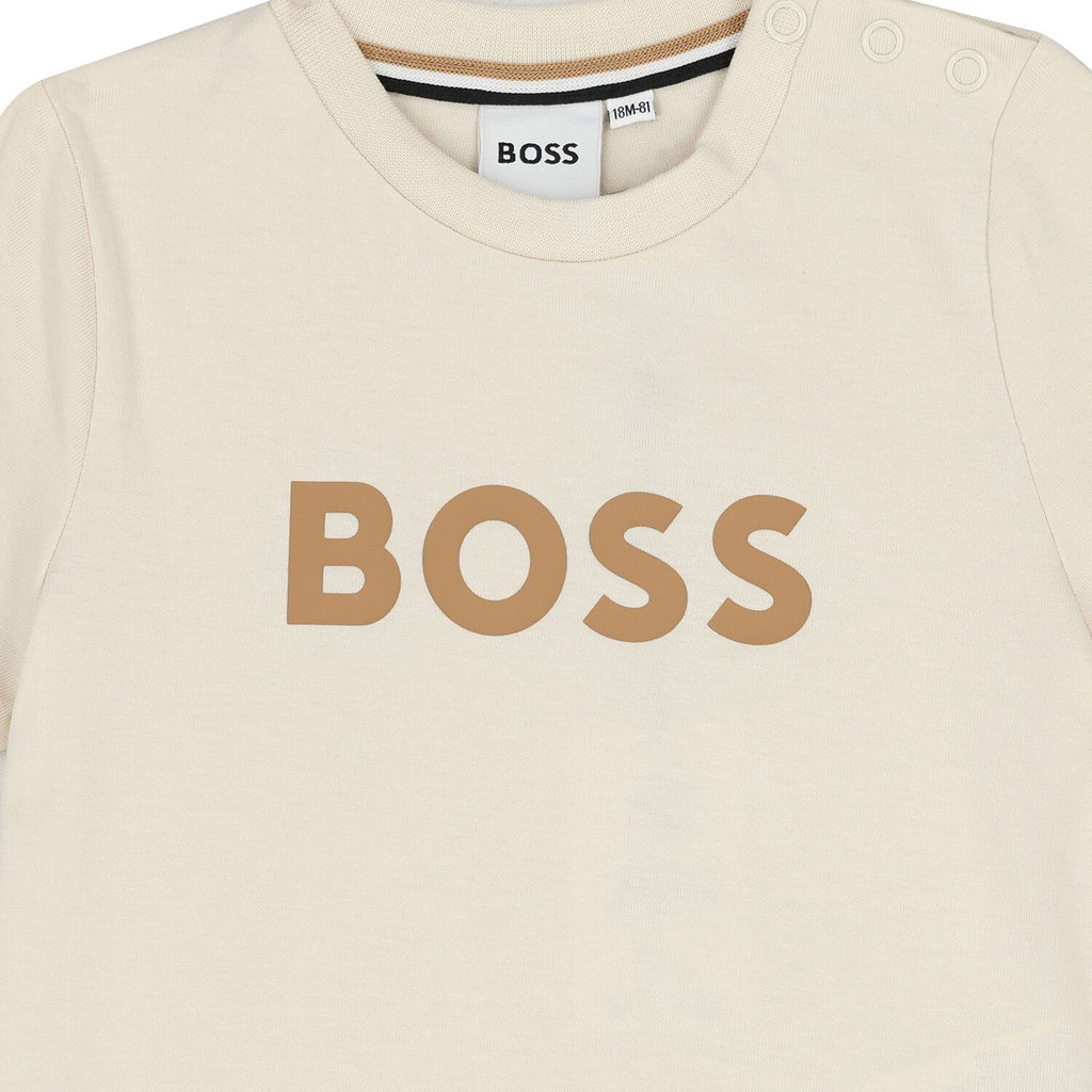 חולצת טישרט BOSS הדפס מרכזי נקי לתינוקות BEIGE / 03M