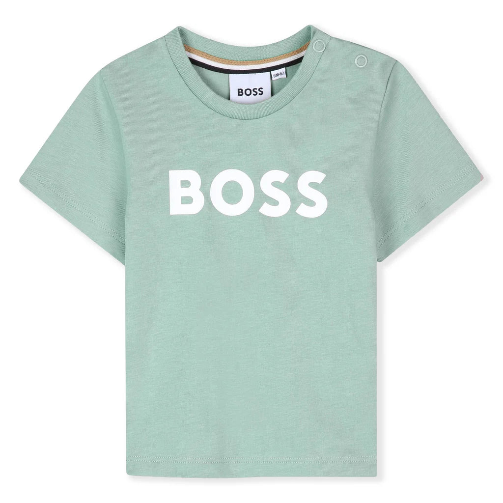 חולצת טישרט BOSS לוגו צבעוני גדול לתינוקות Green / 03M