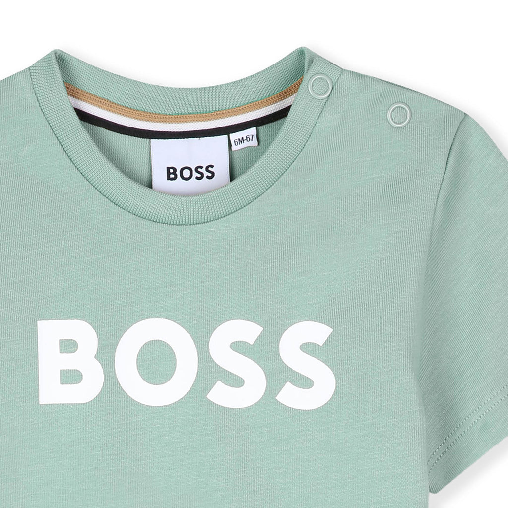 חולצת טישרט BOSS לוגו צבעוני גדול לתינוקות Green / 03M
