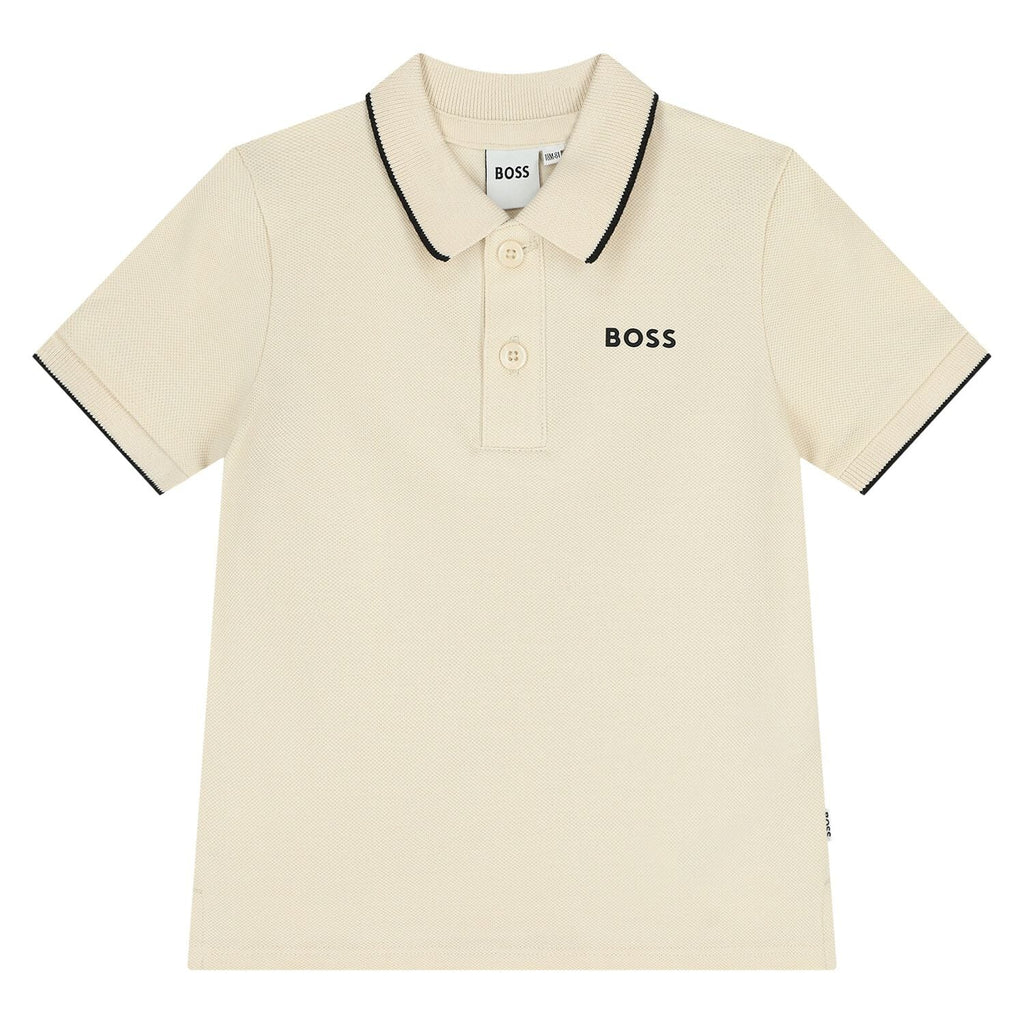 חולצת צווארון BOSS לוגו רקום בחזה לתינוקות BEIGE / 06M