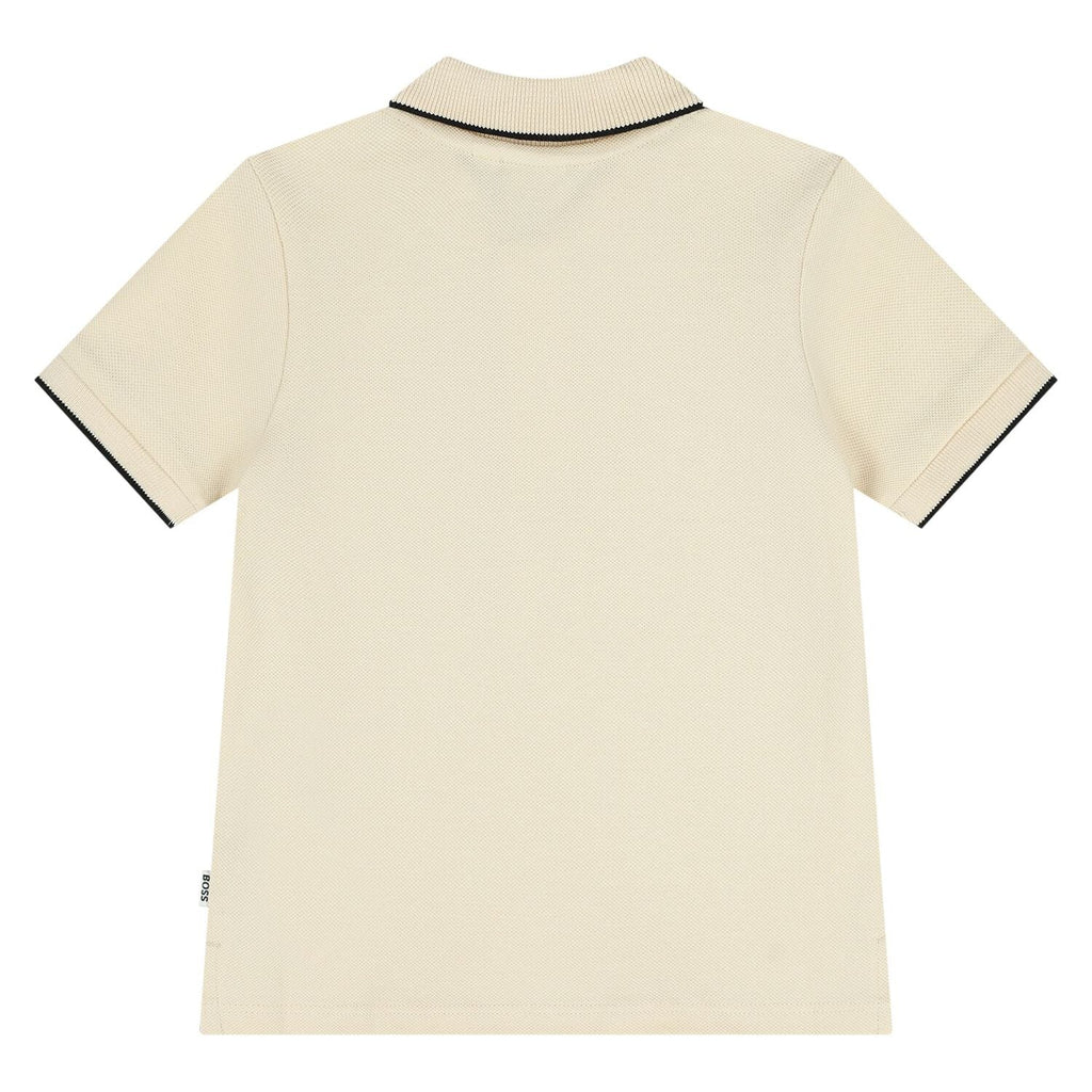 חולצת צווארון BOSS לוגו רקום בחזה לתינוקות BEIGE / 06M