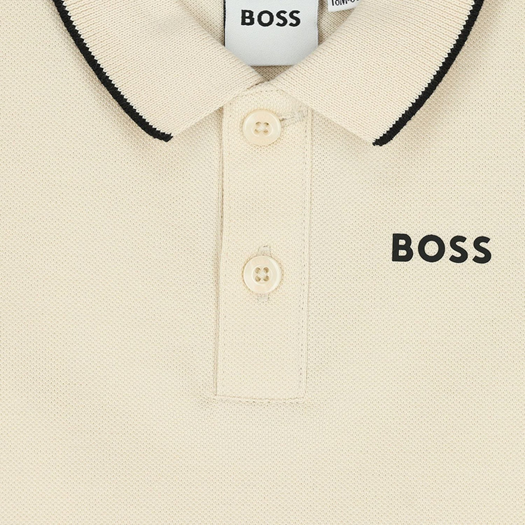חולצת צווארון BOSS לוגו רקום בחזה לתינוקות BEIGE / 06M